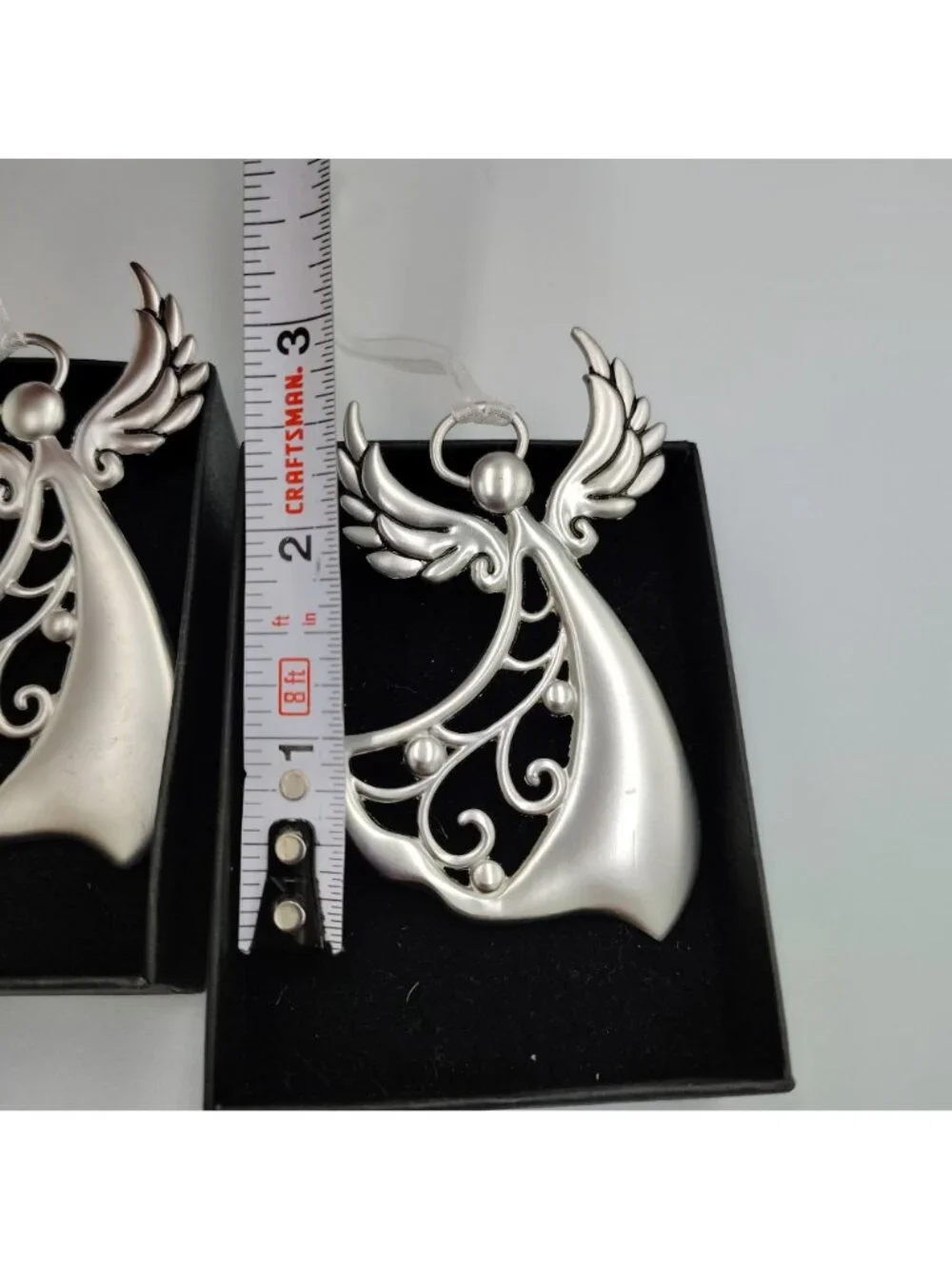 Angel Christmas Ornament Lot of 2 Silver Tone Rhinestone Inspirational Gifts